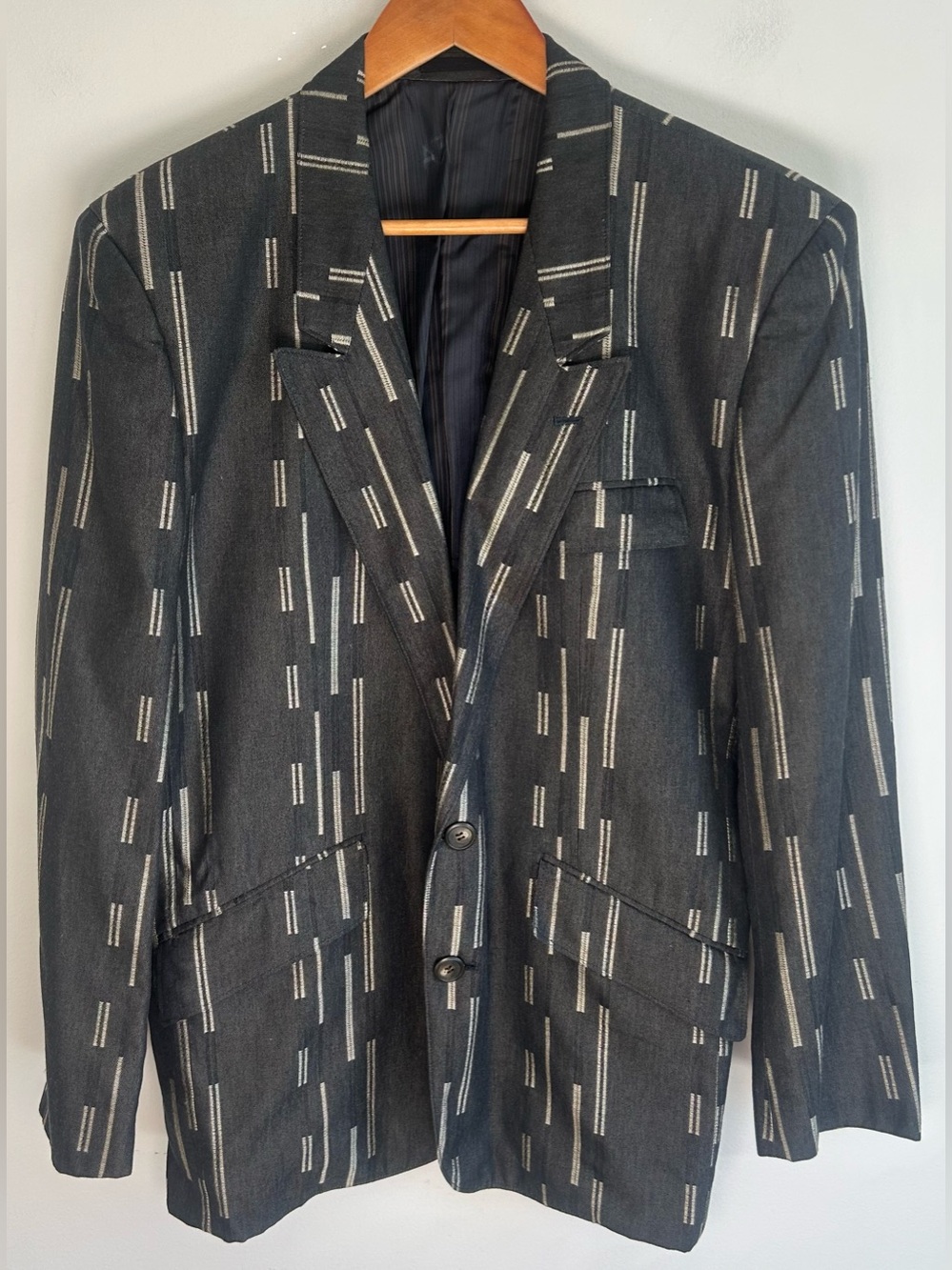 Jun Yumiko Tamura Grey Blazer Jacket Japan Broken Pinstripes Size M Vintage 80s